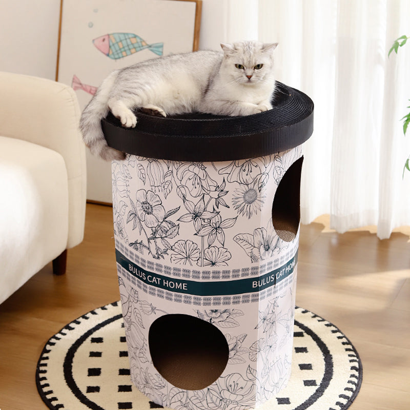 Contemporary Creative Round Cardboard Corrugated Cat Bed 1/2-Tier For Bedroom & Living Room
