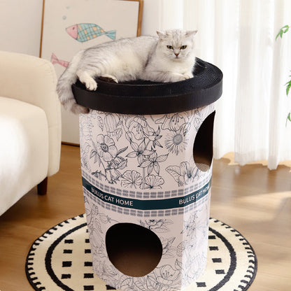 Contemporary Creative Round Cardboard Corrugated Cat Bed 1/2-Tier For Bedroom & Living Room