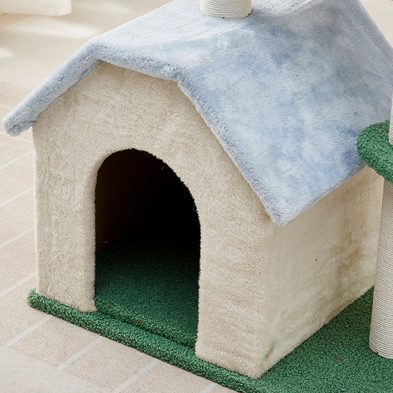 Contemporary Creative Round Floral-Patterned Medium-Density Fiberboard Velvet Fabric Cat Tree 3-Tier For Living Room