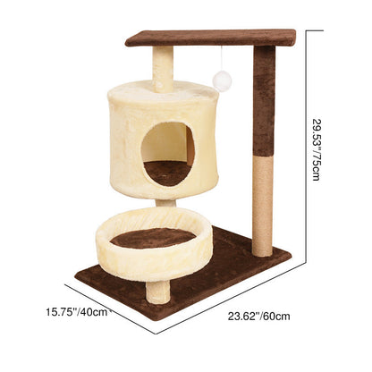 Contemporary Scandinavian Round Medium-Density Fiberboard Velvet Fabric Cat Tree 3-Tier For Living Room