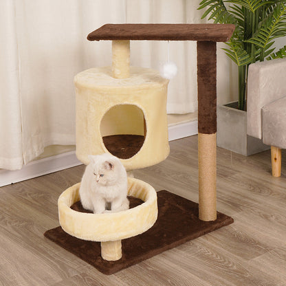 Contemporary Scandinavian Round Medium-Density Fiberboard Velvet Fabric Cat Tree 3-Tier For Living Room