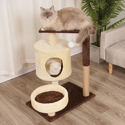 Contemporary Scandinavian Round Medium-Density Fiberboard Velvet Fabric Cat Tree 3-Tier For Living Room