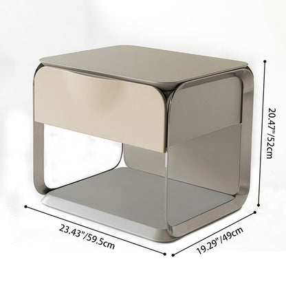 Modern Luxury White & Silver Nightstand : Floating Design Microfiber Leather Drawer Front - Single Drawer Bedside Table For Bedroom