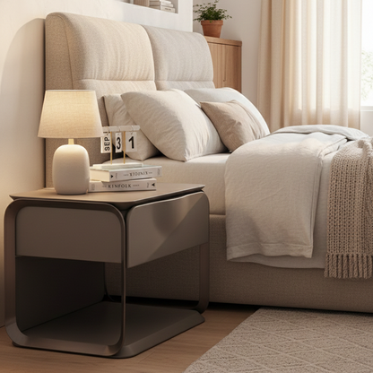 Modern Luxury White & Silver Nightstand : Floating Design Microfiber Leather Drawer Front - Single Drawer Bedside Table For Bedroom