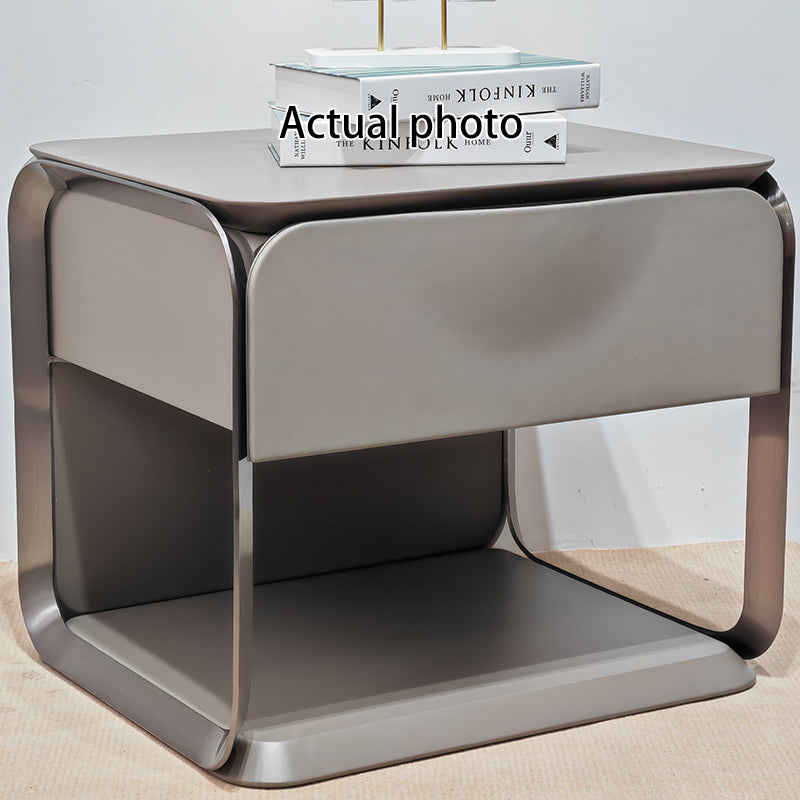 Modern Luxury White & Silver Nightstand : Floating Design Microfiber Leather Drawer Front - Single Drawer Bedside Table For Bedroom