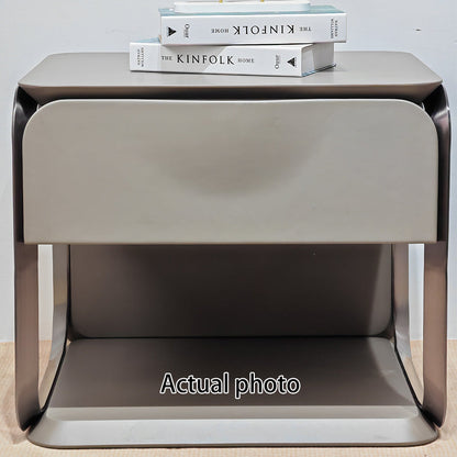 Modern Luxury White & Silver Nightstand : Floating Design Microfiber Leather Drawer Front - Single Drawer Bedside Table For Bedroom