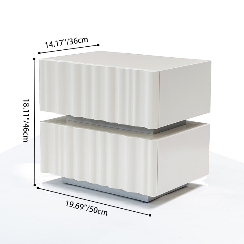 Modern Luxury White Nightstand: 3D Wavy Texture Drawers - Dual-Drawer Bedside Table For Bedroom