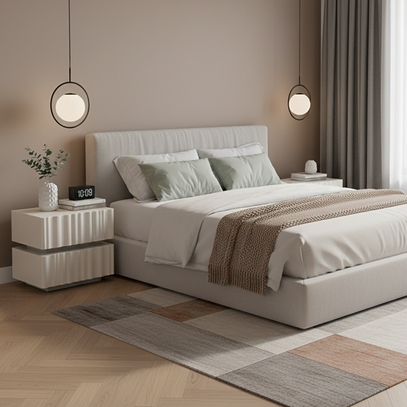 Modern Luxury White Nightstand: 3D Wavy Texture Drawers - Dual-Drawer Bedside Table For Bedroom