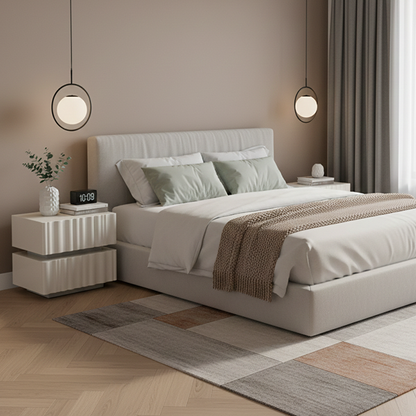 Modern Luxury White Nightstand: 3D Wavy Texture Drawers - Dual-Drawer Bedside Table For Bedroom