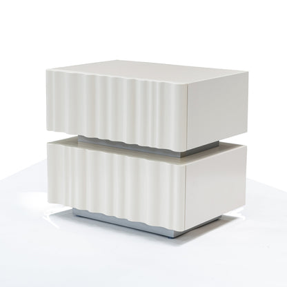 Modern Luxury White Nightstand: 3D Wavy Texture Drawers - Dual-Drawer Bedside Table For Bedroom