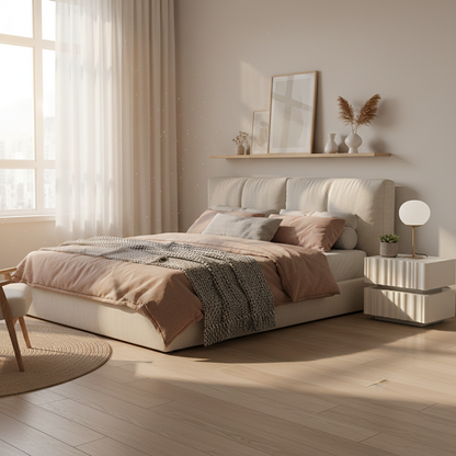 Modern Luxury White Nightstand: 3D Wavy Texture Drawers - Dual-Drawer Bedside Table For Bedroom