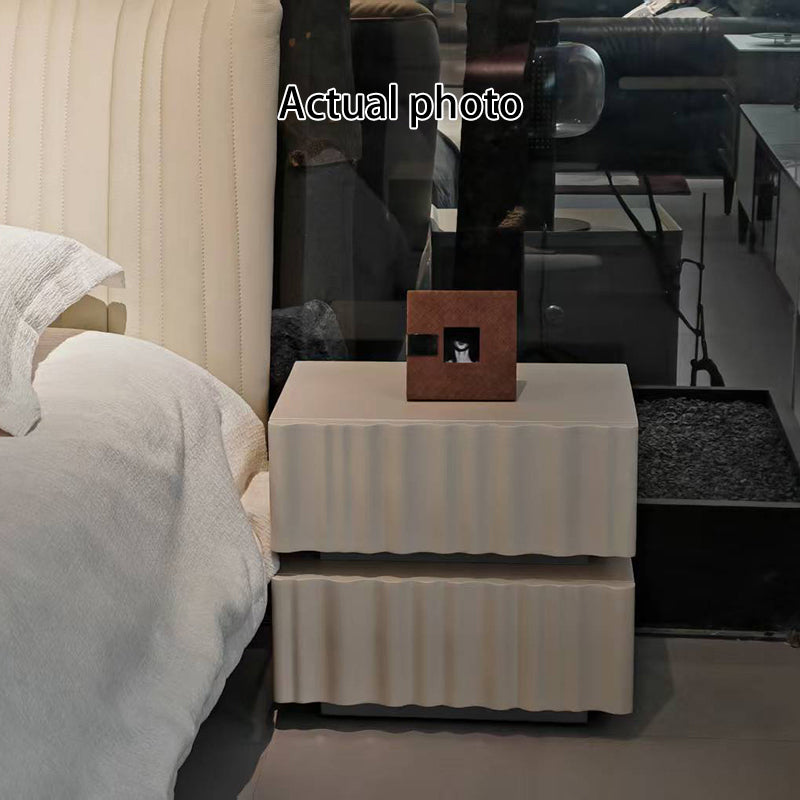 Modern Luxury White Nightstand: 3D Wavy Texture Drawers - Dual-Drawer Bedside Table For Bedroom