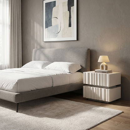 Modern Luxury White Nightstand: 3D Wavy Texture Drawers - Dual-Drawer Bedside Table For Bedroom