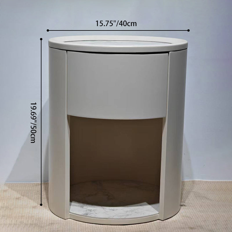 Modern Luxury White Nightstand: White Stone Slab Tabletop - Single Drawer Bedside Table For Bedroom
