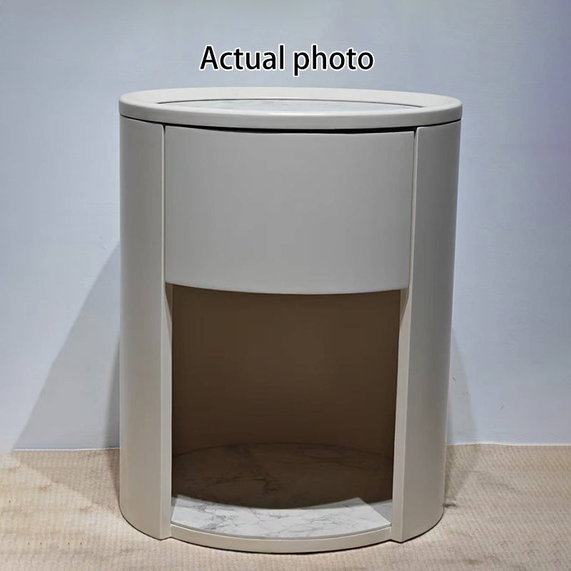 Modern Luxury White Nightstand: White Stone Slab Tabletop - Single Drawer Bedside Table For Bedroom