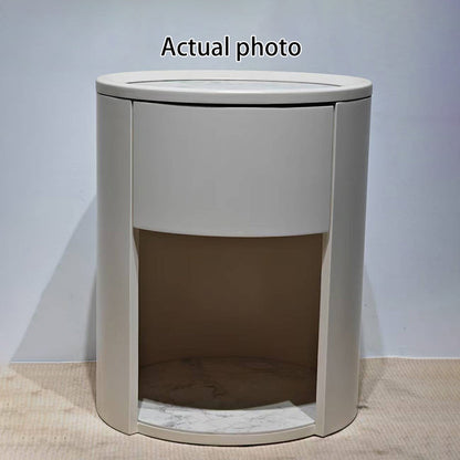 Modern Luxury White Nightstand: White Stone Slab Tabletop - Single Drawer Bedside Table For Bedroom