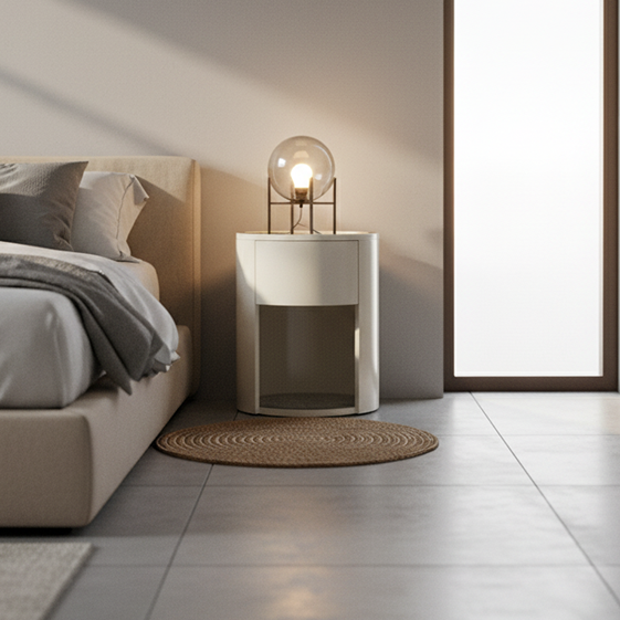 Modern Luxury White Nightstand: White Stone Slab Tabletop - Single Drawer Bedside Table For Bedroom