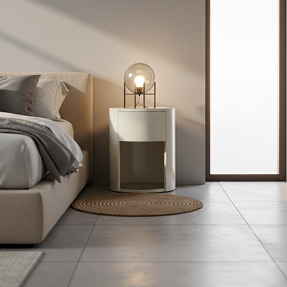 Modern Luxury White Nightstand: White Stone Slab Tabletop - Single Drawer Bedside Table For Bedroom