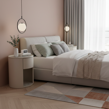 Modern Luxury White Nightstand: White Stone Slab Tabletop - Single Drawer Bedside Table For Bedroom