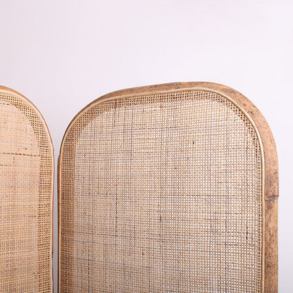 Traditional Chinese Wood Color Three-Panel Screen: Natural Indonesian Rattan - Handwoven Room Divider For Living Room