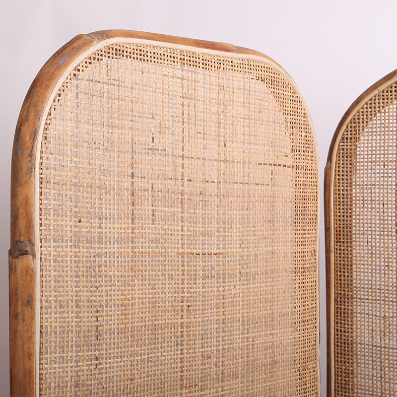 Traditional Chinese Wood Color Three-Panel Screen: Natural Indonesian Rattan - Handwoven Room Divider For Living Room
