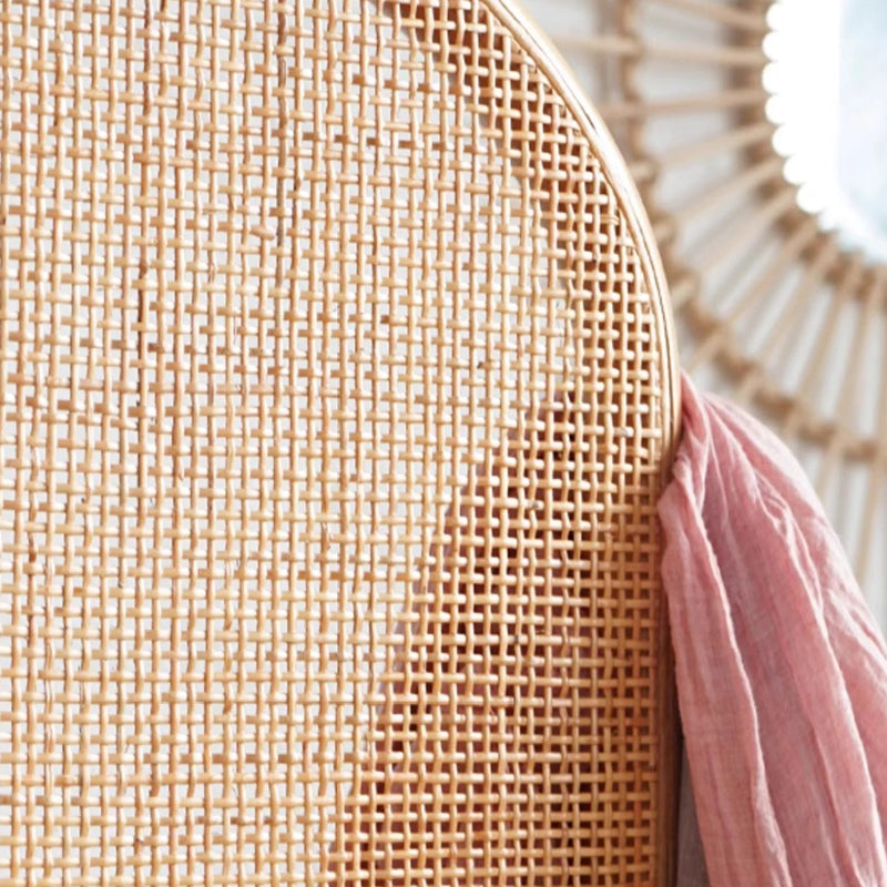 Traditional Chinese Wood Color Three-Panel Screen: Natural Indonesian Rattan & Handwoven - Asymmetrical Tiered Design Room Divider For Living Room