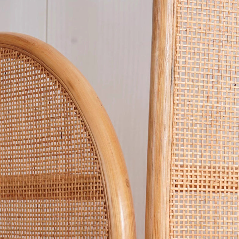 Traditional Chinese Wood Color Three-Panel Screen: Natural Indonesian Rattan & Handwoven - Asymmetrical Tiered Design Room Divider For Living Room