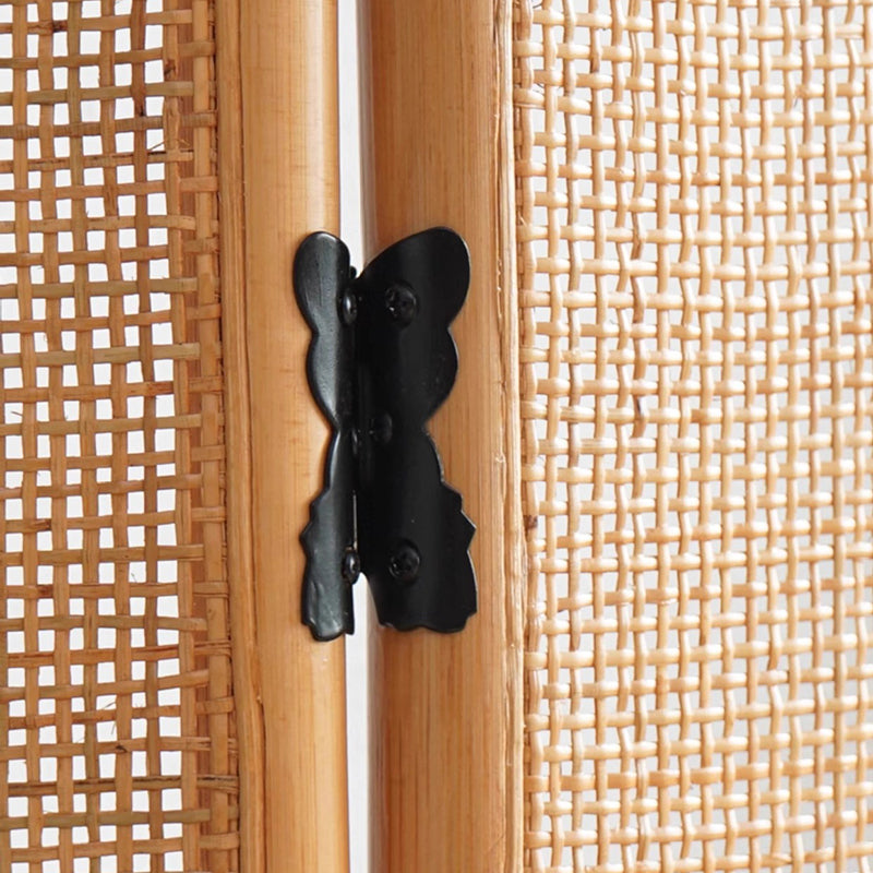 Traditional Chinese Wood Color Three-Panel Screen: Natural Indonesian Rattan & Handwoven - Asymmetrical Tiered Design Room Divider For Living Room