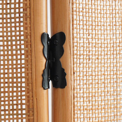Traditional Chinese Wood Color Three-Panel Screen: Natural Indonesian Rattan & Handwoven - Asymmetrical Tiered Design Room Divider For Living Room