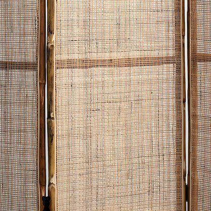 Traditional Chinese Wood Color Three-Panel Screen: Natural Indonesian Rattan & Handwoven - Asymmetrical Tiered Design Room Divider For Living Room