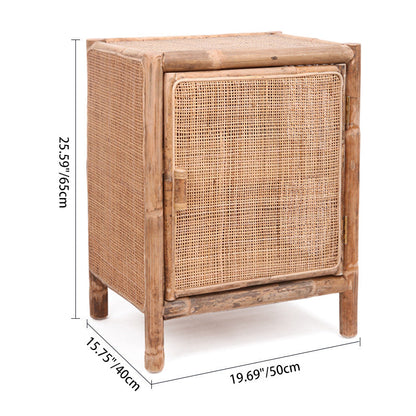 Traditional Chinese Wood Color Storage Cabinet: Natural Indonesian Rattan & Handwoven - Single-Cabinet Storage Sideboard For Living Room