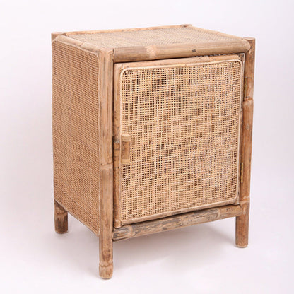 Traditional Chinese Wood Color Storage Cabinet: Natural Indonesian Rattan & Handwoven - Single-Cabinet Storage Sideboard For Living Room