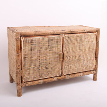 Traditional Chinese Rectangular Storage Cabinet: Natural Indonesian Rattan & Handwoven - Large Capacity Storage Sideboard For Living Room