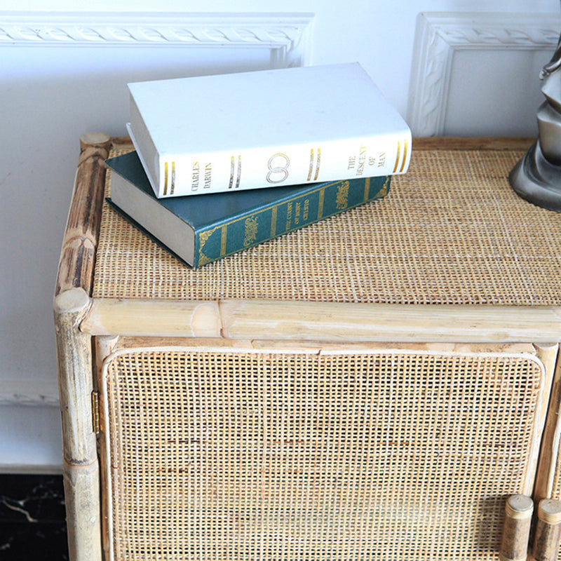 Traditional Chinese Rectangular Storage Cabinet: Natural Indonesian Rattan & Handwoven - Large Capacity Storage Sideboard For Living Room
