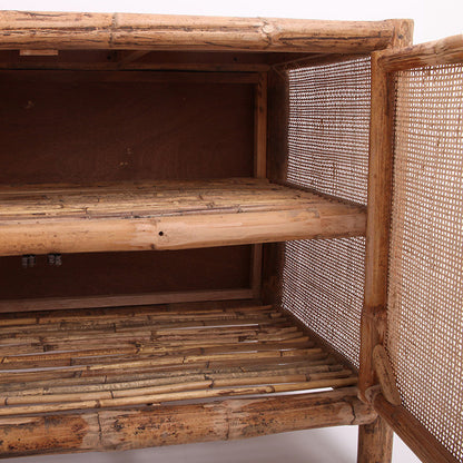 Traditional Chinese Rectangular Storage Cabinet: Natural Indonesian Rattan & Handwoven - Large Capacity Storage Sideboard For Living Room
