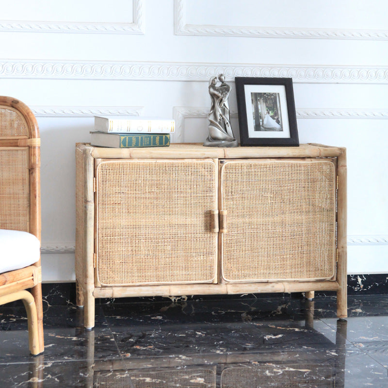 Traditional Chinese Rectangular Storage Cabinet: Natural Indonesian Rattan & Handwoven - Large Capacity Storage Sideboard For Living Room