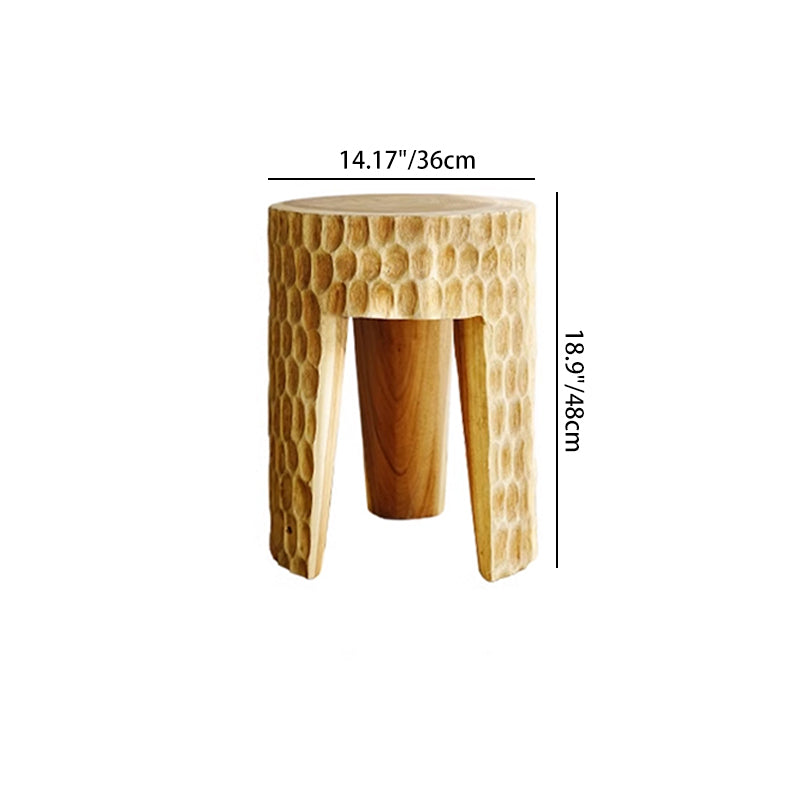Modern Art Deco Round Side Table: Honeycomb Carving - Solid Wood End Table For Living Room