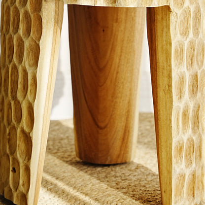 Modern Art Deco Round Side Table: Honeycomb Carving - Solid Wood End Table For Living Room