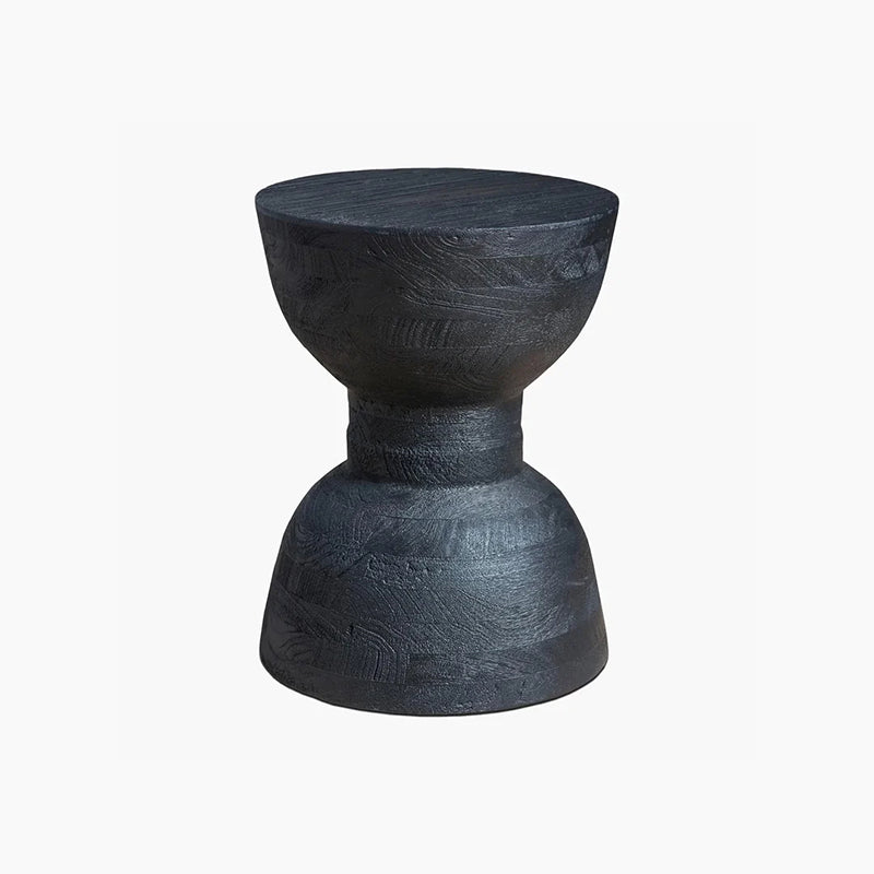 Contemporary Scandinavian Round Side Table: Hourglass Design - Art Deco Black End Table For Living Room