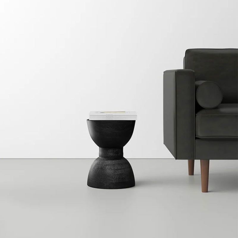 Contemporary Scandinavian Round Side Table: Hourglass Design - Art Deco Black End Table For Living Room