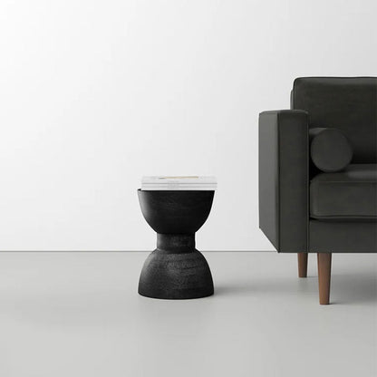 Contemporary Scandinavian Round Side Table: Hourglass Design - Art Deco Black End Table For Living Room