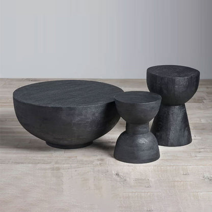 Contemporary Scandinavian Round Side Table: Hourglass Design - Art Deco Black End Table For Living Room