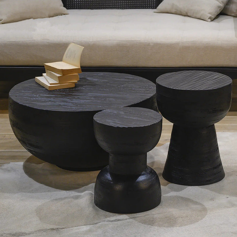 Contemporary Scandinavian Round Side Table: Hourglass Design - Art Deco Black End Table For Living Room