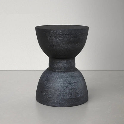 Contemporary Scandinavian Round Side Table: Hourglass Design - Art Deco Black End Table For Living Room