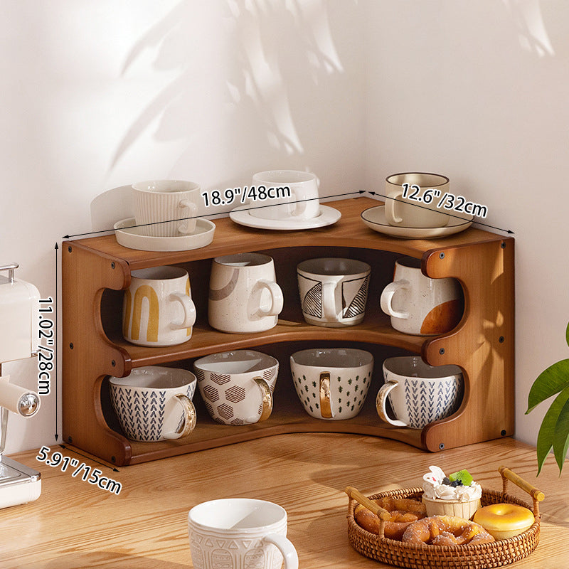 Traditional Vintage Rectangular Nan Bamboo Plywood Desktop Storage Shelf 3/4-Tier For Kitchen & Living Room