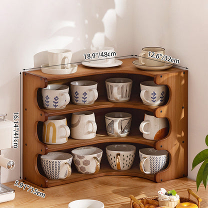 Traditional Vintage Rectangular Nan Bamboo Plywood Desktop Storage Shelf 3/4-Tier For Kitchen & Living Room