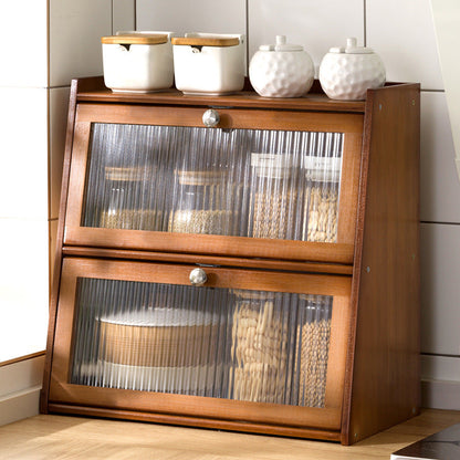 Traditional Vintage Rectangular Nan Bamboo Plywood Acrylic Desktop Storage Shelf 2/3-Tier For Kitchen
