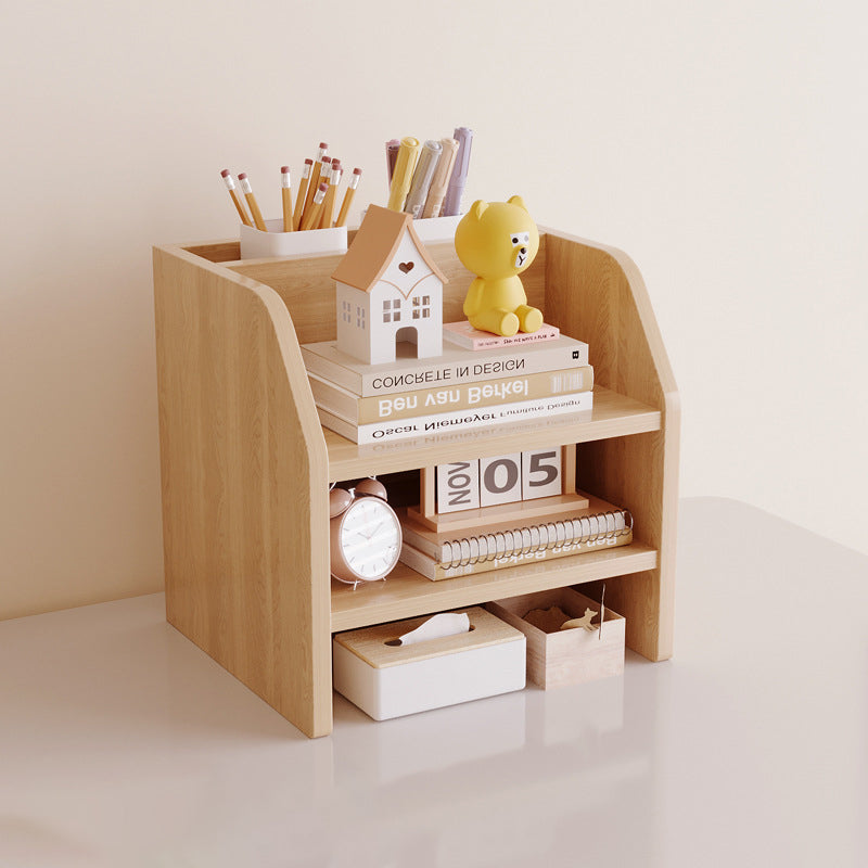 Contemporary Scandinavian Rectangular Medium-Density Fiberboard Desktop Storage Shelf 2/3-Tier 1-Drawer For Office & Bedroom