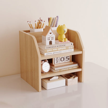 Contemporary Scandinavian Rectangular Medium-Density Fiberboard Desktop Storage Shelf 2/3-Tier 1-Drawer For Office & Bedroom
