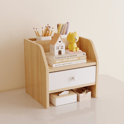 Contemporary Scandinavian Rectangular Medium-Density Fiberboard Desktop Storage Shelf 2/3-Tier 1-Drawer For Office & Bedroom